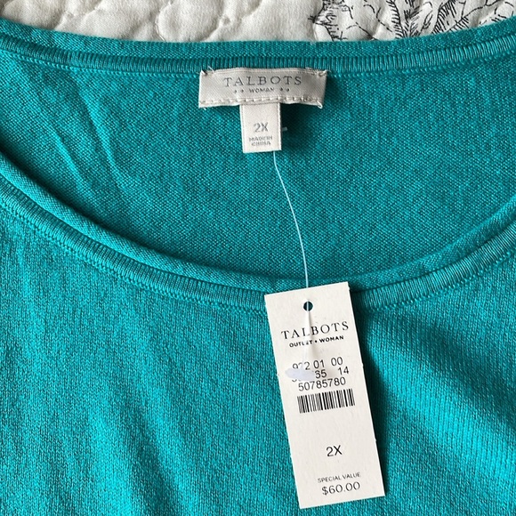 NWT Talbots Turquoise Knit Pullover Top - Picture 3 of 6